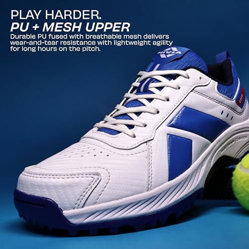 Image of Nivia Hattrick Cricket Shoes for Men, Lightweight PU & Mesh Upper with Rubber Stud Sole, High Grip & Shock Absorption for Professional Cricket Training and Match Play