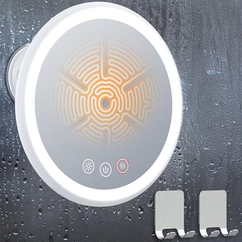 Gospire Upgraded Heated Shower Mirror Fogless for Shaving 5000mAh Battery 360 Swivel & Magnetic Design 8.3 Anti-Fog Shower Shaving Mirror with 3 Color Lights Drill Free -with 2PCS Adhesive Hooks