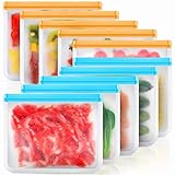 Reusable Storage Bags 10 Pack, BPA Free Reusable Freezer Bags, Large Silicone Food Bags, Reusable Sandwich Bags, Reusable Gallon Bags for Food, Reusable Bags for Lunch Sandwich Snack Meat Fruit