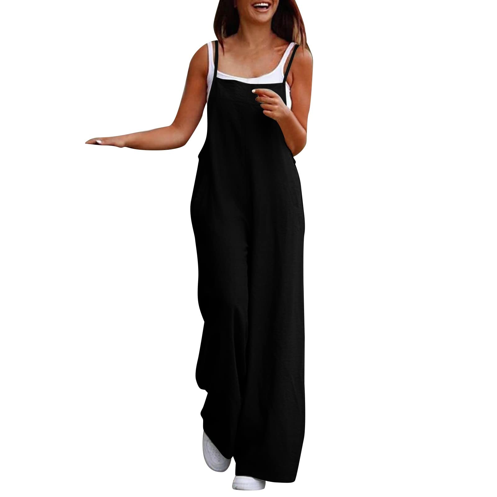 Bluelucon Mono para mujer, suelto, holgado, holgado, oversize, pelele para mujer, pantalones de peto, pantalones de verano con tirantes, mono desechable