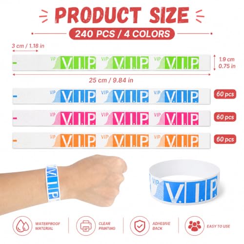 240 Pcs Bracelet d'Identification, Bracelets d'identification pour Événements Dispose d'un Design Auto-adhésif, Bracelet d'entrée pour Événements/Festivals/Concerts, Bracelet en Papier a 4 Couleurs – vue 2