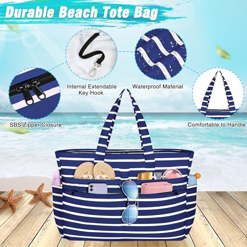 HUANLANG Extra Large Beach Bag Waterproof Beach Totes Bags for Women Men,Pool Bag with Zipper Wet Pocket2