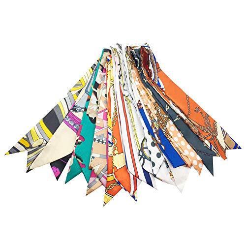 Multi Packs Narrow Handbag Handle Wrap Skinny Ribbon Neckerchief Scarf for Women (12 Packs Mix)