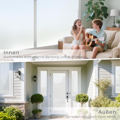 Lifetree Fensterfolie Blickdicht: Milchglasfolie Selbstklebend Fenster Sichtschutzfolie Blickdicht Anti-UV Statische Privatsphäre Haftend Glasfolie ohne Kleber Matt für Zuhause Büro 44.5 x 200cm