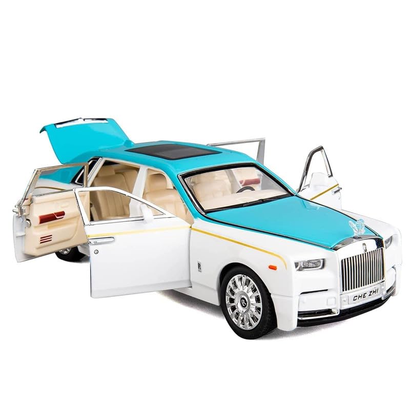 Image of Kids Model 1:24 Rolls-Royce Phantom Die Cast Metal Car Pull Back Action Opening Doors with Realistic Engine Sound Lights Toy Car Gift for Boys -Blue