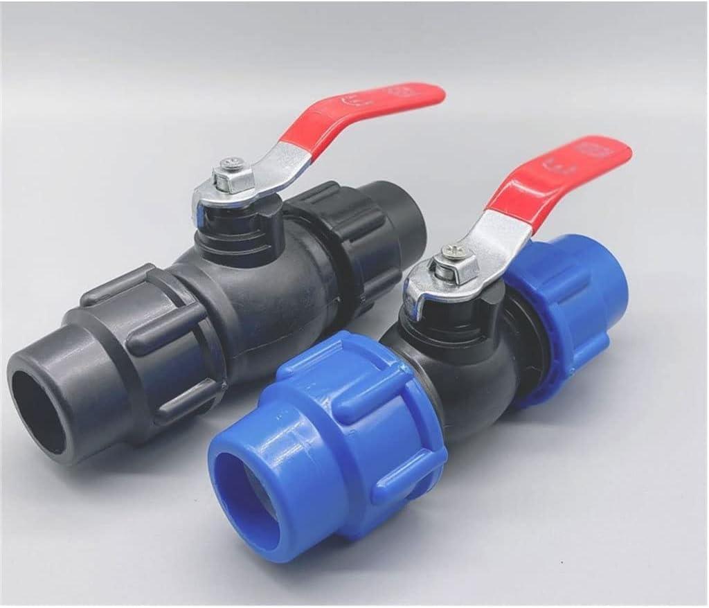 Conector de manguera con tope de agua, válvula rápida para tubo de plástico de 20-63 mm, válvula de bola de mango de acero, accesorio de tubo de polietileno duradero, 1 pieza