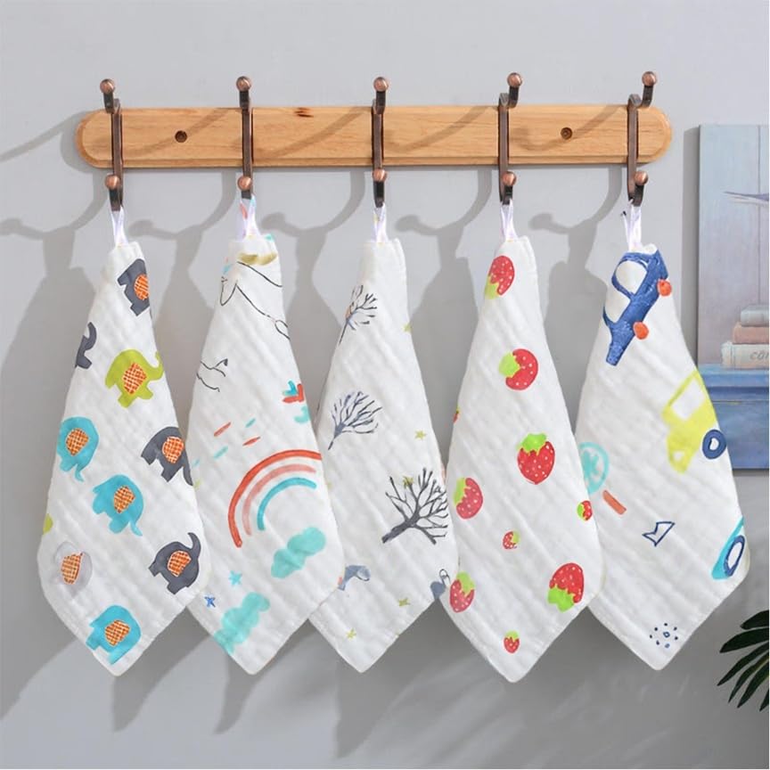 TONY STARK Muslin Cotton Face Towels for Newborn Baby Extra Soft Hankies Reusable Napkins for Infants Toddlers (Small Napkin - 5 Pieces)