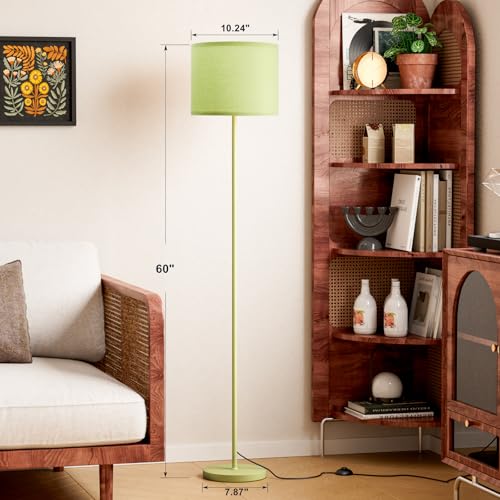 Image of Ambimall 60'' Modern Floor Lamp with Shade, Tall Lamps for Living Room, Bedroom, Office, Dining Room, Light Green Lampshade(Without Bulb)