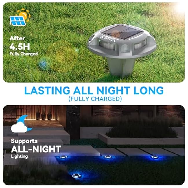 AGPTEK Solar Driveway Lights 12 Pack LED Driveway Marker Security Lights Blue & White