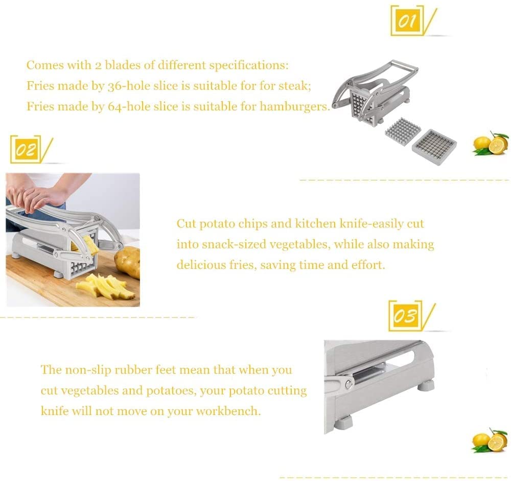 CLQ Edelstahl-Pommes-Schneider Und Gemüseschneider Kartoffelschneider Kartoffelschneider Pommes Pommes-Schneider Lebensmittelschneider Mit Rutschfesten Füßen