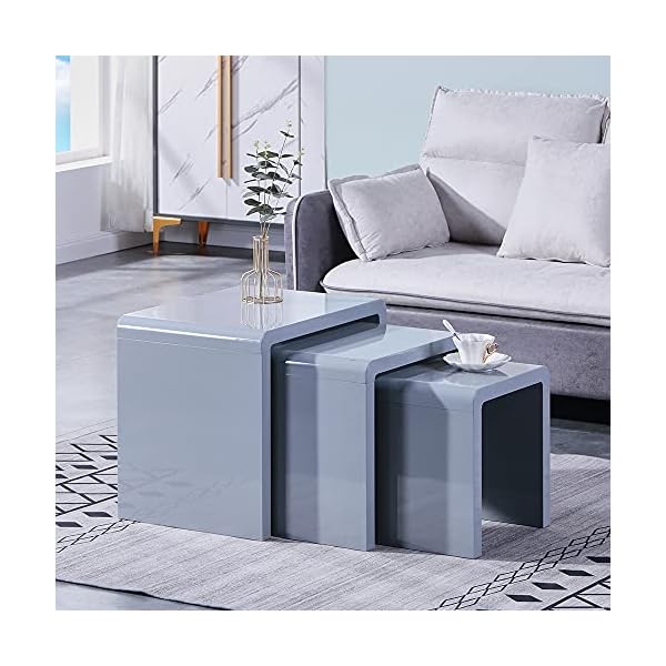 GOLDFAN Nest of 3 Coffee Tables Modern White Gloss Nesting Tables