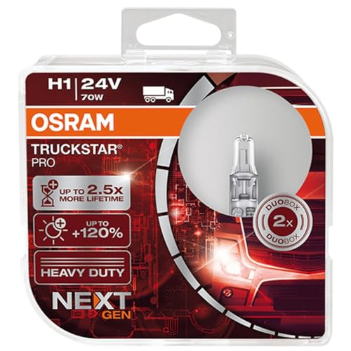 OSRAM TRUCKSTAR PRO H1, lámpara para faros halógena, 64155TSP-HCB, vehículo industrial de 24 V, caja doble (2 unidades)