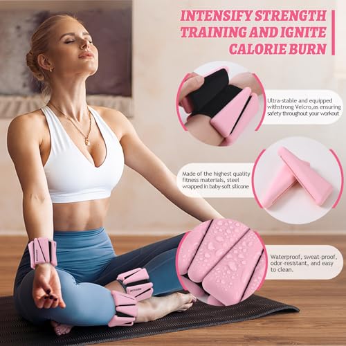 Image of BECOJADDE Ankle Weights Set of 2 (1 lb /2 lb /3 lb Each) Adjustable Wrist Weights for Women Men Wearable Arm Leg Weight for Pilates, Running, Walking, Workout, Yoga