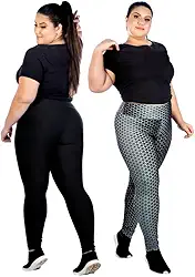 Kit 2 Leggings Plus Size G1 G2 G3 Lisa e Estampada Calça Academia Ginástica ZERO TRANSPARENCIA