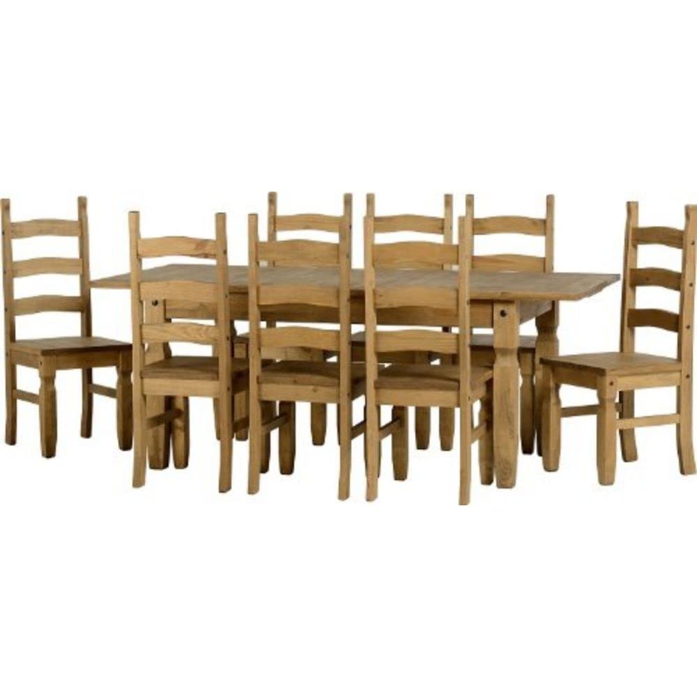 Seconique Corona Extending Dining Set with 8 Dining Chairs in Distressed Waxed Pine