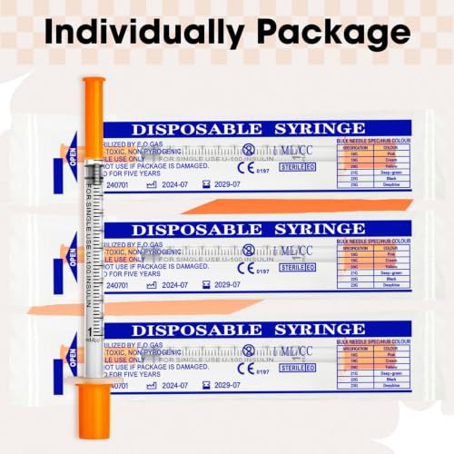 Image of 1ml Syringe with Cap, 30G 13 /25 inch 1cc Syringes, Pack of 100