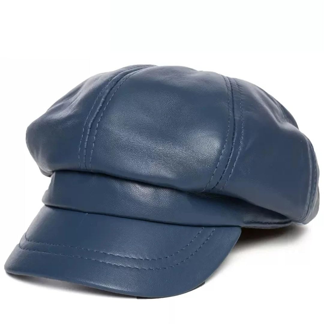 Gorro octogonal de piel de oveja para mujer, de piel auténtica, boina coreana