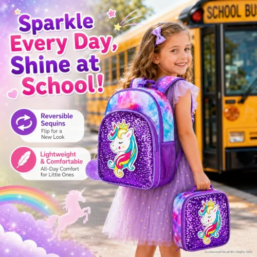 Image of 16 inch Backpack for Girls Boys 4-8, 3Pcs Kids Bookbag Set with Lunch Box, School Bag for Preschool Kindergarten