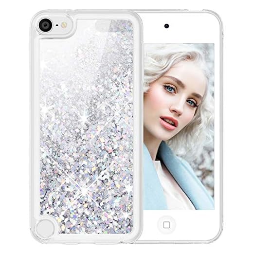 Maxdara Glitter iPod Touch 5 6 7 Case, iPod 5th 6th 7th Generation Case for Girls Children Liquid Bling Sparkle Pretty Case for iPod Touch 5th 6th 7th Generation (Silver)
