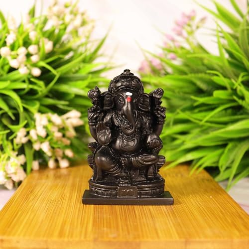 Image of Spillbox Natural Black Unpolished Karungali Wood Ganesh Idol|Original Ebony Wood|Vinayagar Idol|Gift|Ganapati Murti|Statue for Home Decor|Tabletop for Pooja|Puja-Karungali Ganesh Idol[2.5inch]