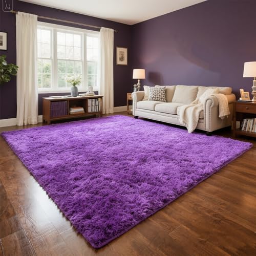 Purple Area Rugs for Girls Bedroom Living Room, 8x10 Fluffy Fuzzy Shaggy Carpet for Kids Playroom Nursery, Thick Soft Plush Mat for Kids Baby Boys Teen Dorm Home Decor Aesthetic