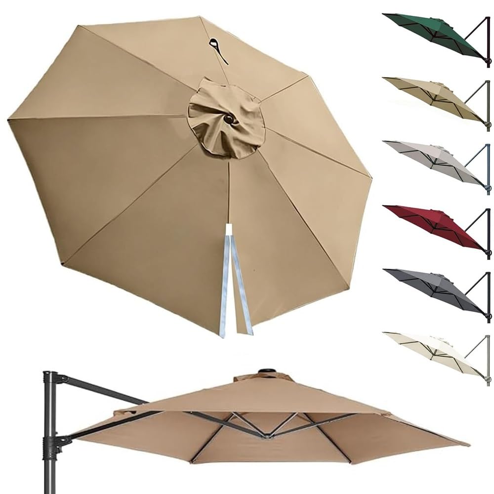 GJPXFR Cantilever Parasol Replacement Canopy For Offset Umbrella 10ft 11ft 11.5ft Round Patio Umbrella Top Cover, Offset Umbrella Top Replacement Cloth(Khaki,350cm/11.5ft)