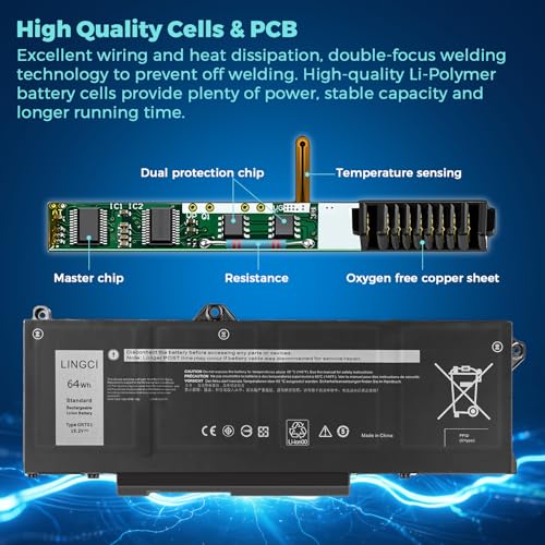 Image of GRT01 Battery Replacement for Dell Latitude 5421 5431 5521 5531 Precision 3470 3561 3571 3581 3591 Mobile Workstation Alienware m17 R5 AMD Gaming 00P3TJ 0P3TJ 0R05P0 05RGW 64Wh 15.2V