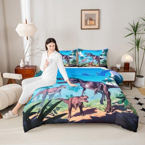 Image of Feelyou Dino Dinosaur Jungle Comforter Set Queen Size Boys Girls Bedding