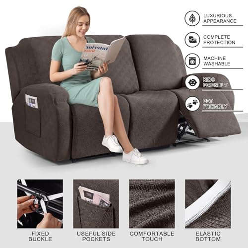 Image of Timeles Recliner Covers for 3 Seater Reclining Couch Covers Sofa Slipcover Furniture Protector for Dogs and Pets Stretch Soft Washable (Three-Seater, Dark Brown)