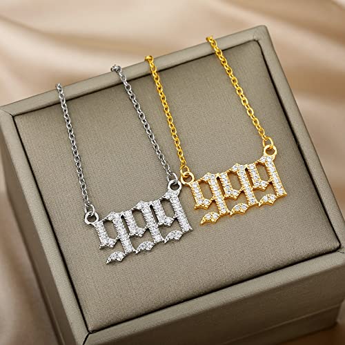 Angel Number Necklace for Women 18K Gold Plated Crystal Pendant Stainless Steel Silver Numerology Jewelry 111 222 333 444 555 666 777 888 999 Lucky Numbers Personalized Gift for Mother and Daughter4