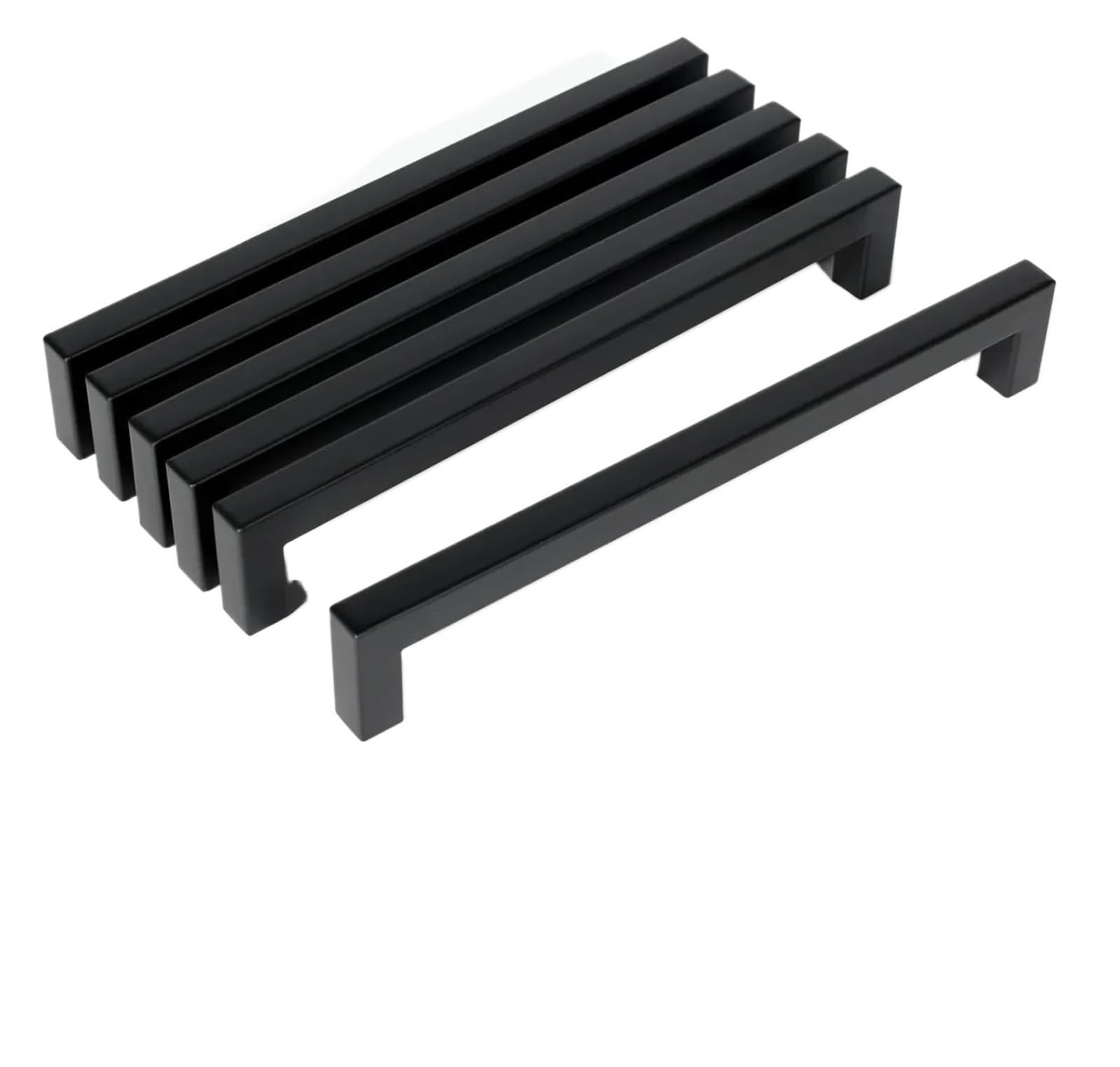 IKLAAQETBXPS 6pcs Square Furniture Hardware Cabinet Handle Stainless Steel Door Knobs Cupboard Drawer Pulls(Black-6pcs,192mm)