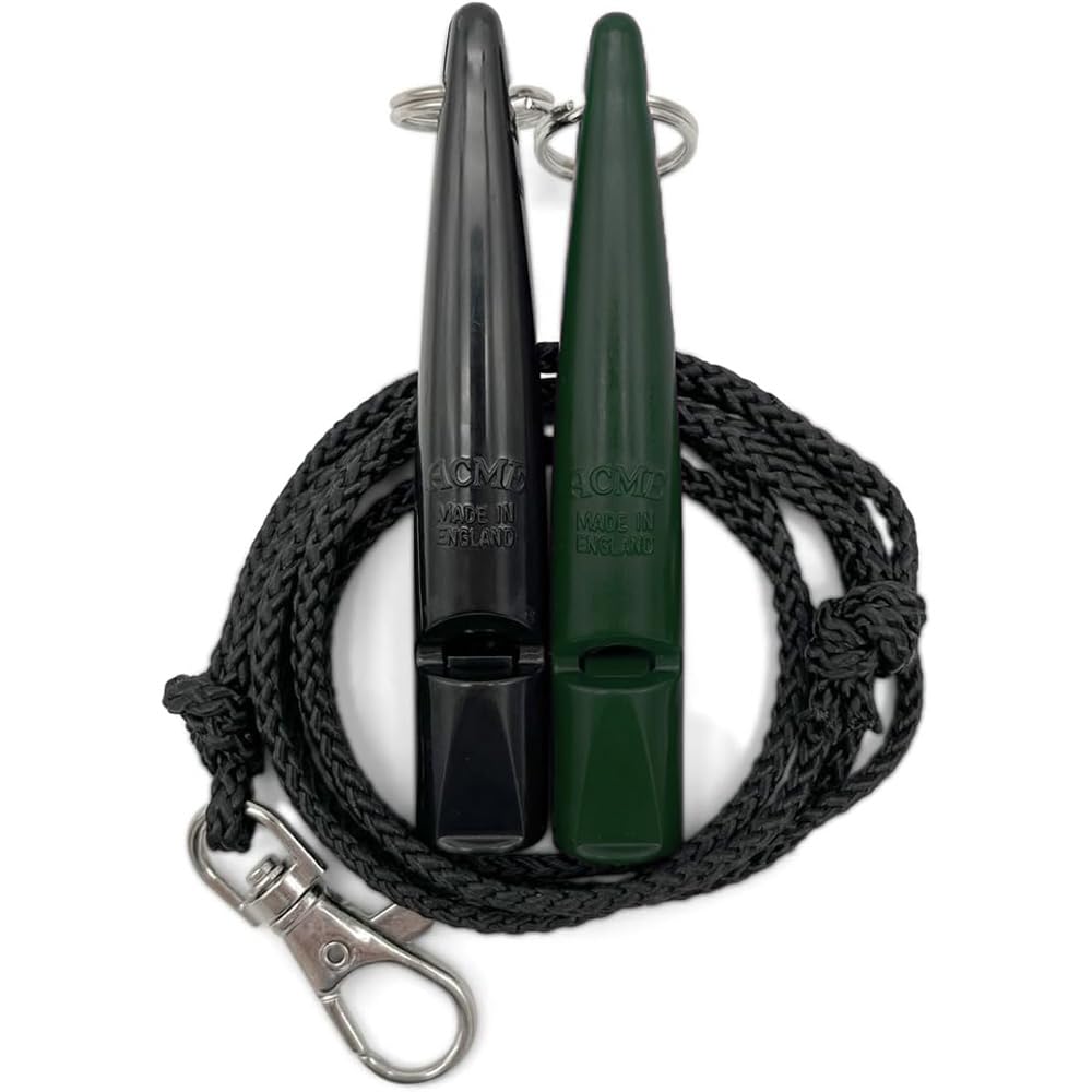 ACME Silbato para perros n.º 211,5 con banda de silbato, en paquete doble, 2 silbatos con 2 cintas, ideal para la devolución de llamada – ruidoso y de largo alcance (negro + verde bosque)
