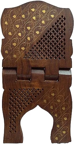 Garden Of Arts Wooden Handmade Quran Geeta Bible Holder Support Stand Reading Book Holder Display Folding Religious Prayer Stand Wooden Holy Book Stand (Rehal 13 Inches)