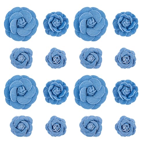 Tissu bleu marine en denim avec fleurs pour couture de veste et jupe