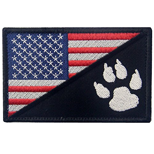 Tactical US Flag with Tracker Paw Patriot Milltary Embroidered Applique Morale Hook & Loop Patch - Multiple Color