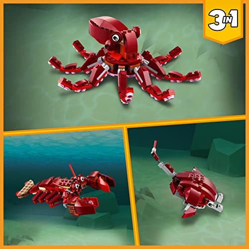 Creator 31130 - Giocattolo sottomarino 3 in 1 Tesoro sommergibile che si trasforma da polpo tp aragosta a manta, divertenti figure di animali marini - Lego - Immagine 1