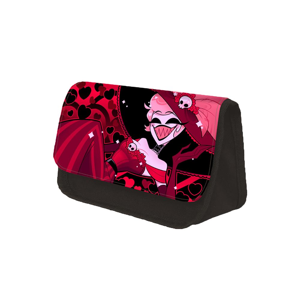 Anjinguang Hazbin Hotel Pencil Bag Anime Pencil Case Alastor/Angel Dust/Charlie/Lucifer Large Capacity Double Compartment Stationery Case Student Pen Pouch Bag Pencil Box Gift for Boys Girls