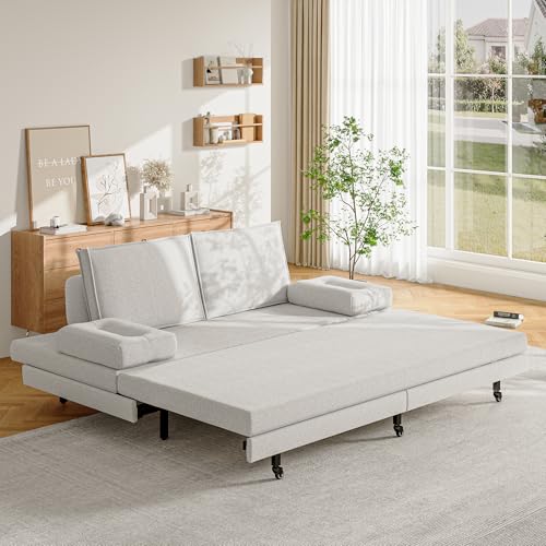 DADEA Sofá cama de 2 plazas convertible, cama sofá de 2 personas, sofá de 2 plazas convertible en cama convertible, 2 plazas, sofá cama convertible 2 plazas de 90 × 200, color blanco