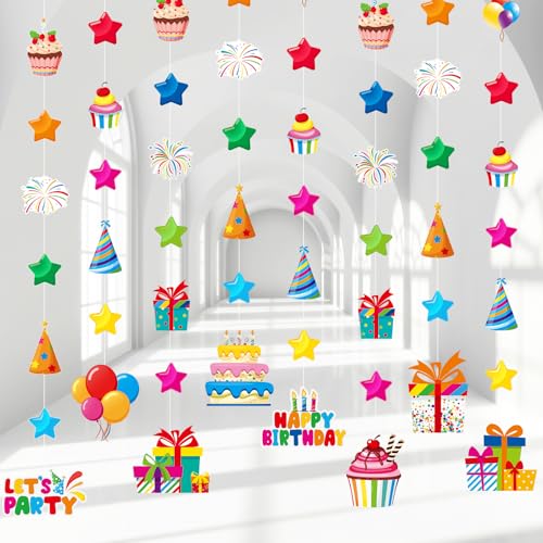 Daifunli 8個 カラフル ハッピーバースデー パーティー デコレーション ガーランド ストリーマー レインボー 誕生日 テーマ 吊り下げ ペーパーカットバナー 誕生日パーティー ホーム 壁 天井 背景 装飾 (誕生日)（Amazon）