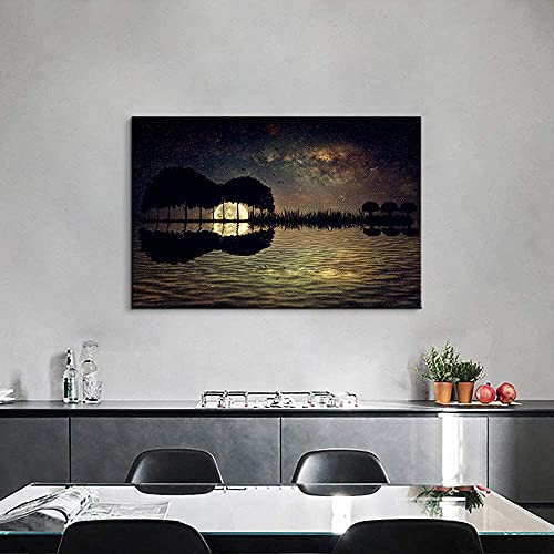 Music Wall Decor Guitar Tree Island Canvas Print Guitar Decor Guitar Wall Art Music Studio Decor Music Art Wall Decor Guitar Posters Framed Music Painting For Living Room Bedroom Decor (24''Hx36''W) #TOP2