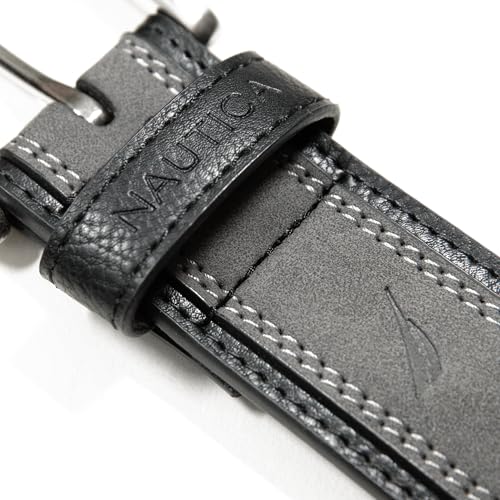 Image of Nautica Men's Casual Leather Belt | Everyday | Classic | Pants | Jeans | Khakis | Chinos | Metal Buckle