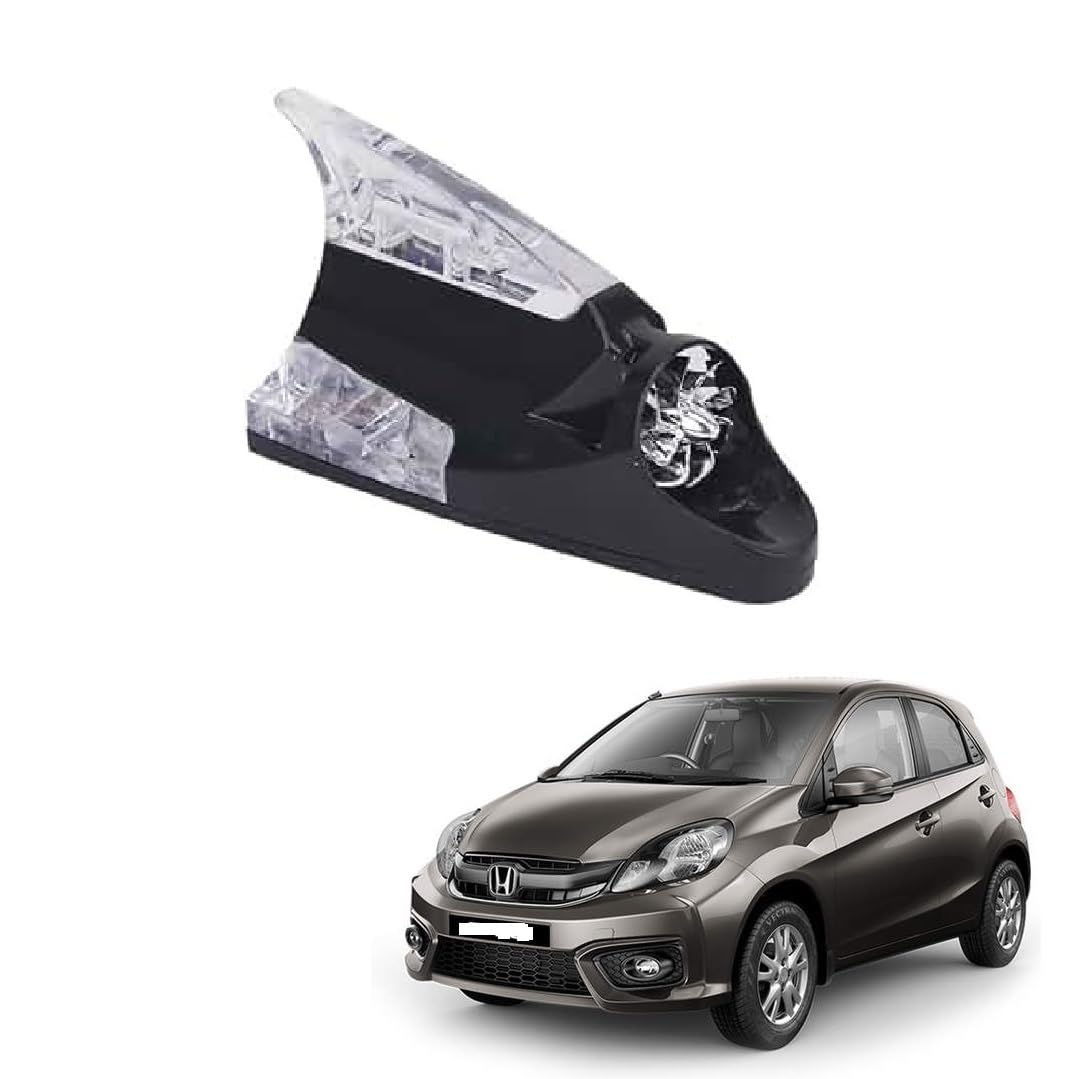 Car Wind Power LED Shark Fin Antenna Light | No Battery Required | Multicolor Auto Glow Decorative Roof Light for Honda Brio (Black)