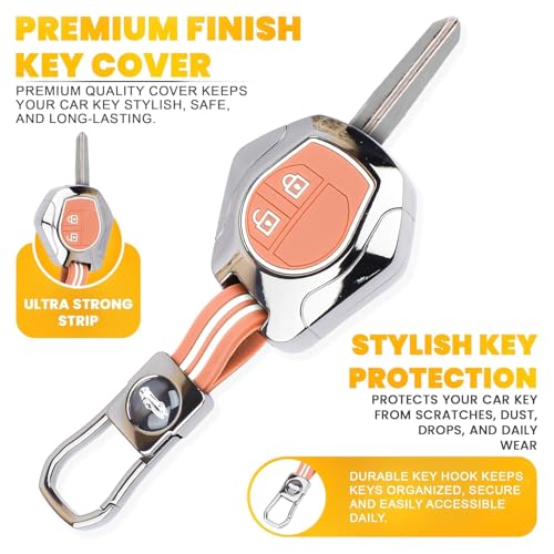 Image of Metal Key Cover Compitable for Suzuki Swift | Ertiga | Wagonr | Celerio | Swift Dzire | Alto | Fronx | Breza | S Presso | Ignis 2 Button Remote Key (Brown)