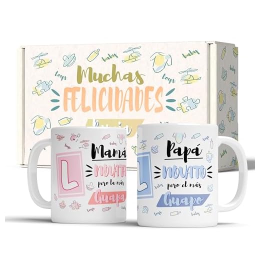 LINFORMAL | Pack 2 Tazas Mamá y Papá Novat@s | Regalo Embarazo y Mamá Primeriza | Tazas Desayuno para Padres Primerizos | Regalo Original Primer Día del Padre | 350 ml x2