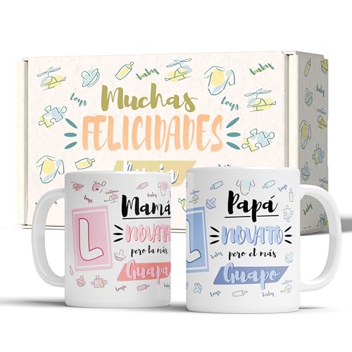 LINFORMAL | Pacote 2 chávenas mãe e pai Novat@s | Presente de gravidez e mãe pela primeira vez, canecas de pequeno-almoço para pais pela primeira vez | presente original primeiro dia do pai, 350 ml x
