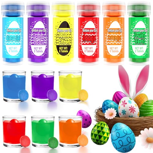 Colorants pour œufs de Pâques - 48 Colorants Alimentaires de Pâques, 6 Couleurs, Faciles à Appliquer, Végétaliens, Comprenant Jaune, Rouge, Bleu, Vert,...