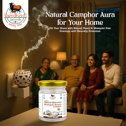 Image of Lab Tested Natural Bhimseni Mangal Brass Camphor | 100% Pure Organic Solid Kapoor for Electric Diffuser, Pooja, Havan, Aarti, Aromatherapy | Premium Glass Jar (50gm Pack of 1)