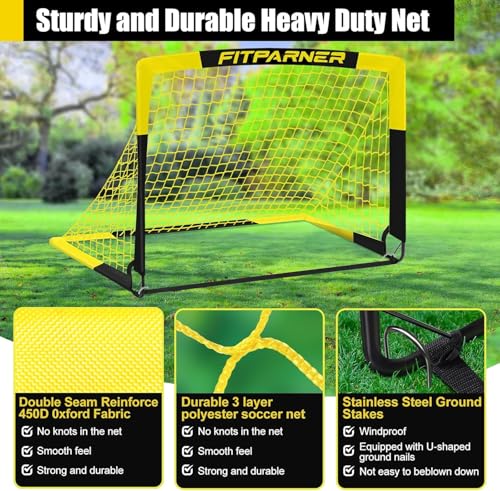 Image of Kids Soccer Goals for Backyard Set - 2 Pack of Portable Pop Up Soccer Nets with Ball,Cones,Complete Training Equipment Kit for Toddler,Youth,Kids Age 3-14,Outdoor Sports Game