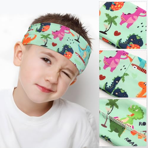 BETESSIN 3 Stück Haarband Jungs Dinosaurier Kinder Stirnband Jungen Sport Haarbänder Elastisches Kopfband Mädchen Breite Sportstirnband Headband für Schule Sport Freizeit in 3 Stilen