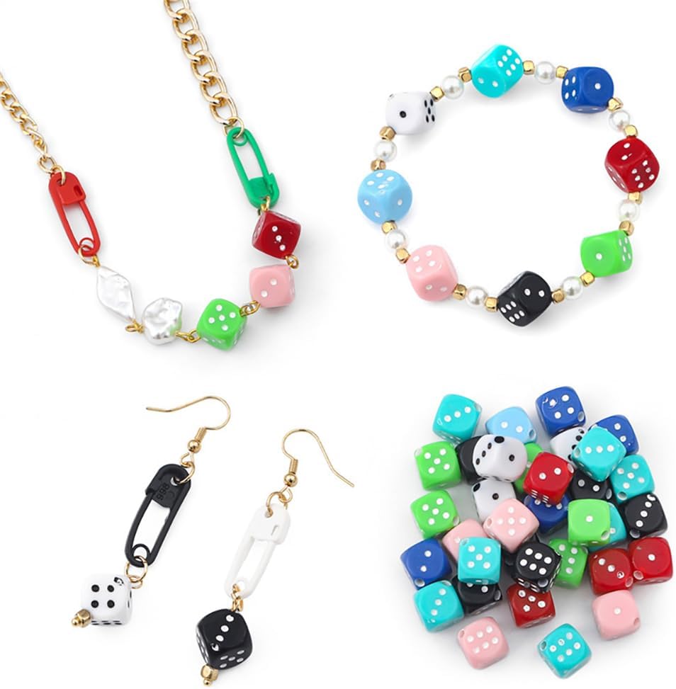 90 Pieces 10mm Acrylic Dice Beads Red Black White Dice Beads Jewelry Making Beads Bracelet Spacer Beads Earring Bead Charms Key Chain Making Beads Cube Craft Beads for Bracelet Necklaces Lanyard - Image 5